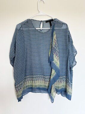BCBG Blue Printed Sheer Poncho Top | Size S